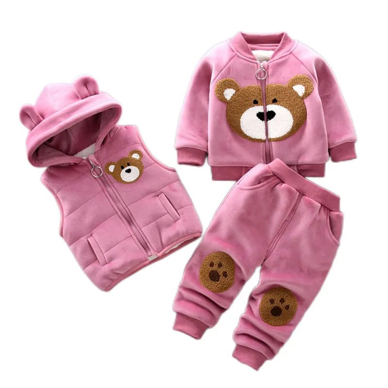 Thick Fleece Cartoon Bear Jacket Vest Pants - Baby Bubble Store