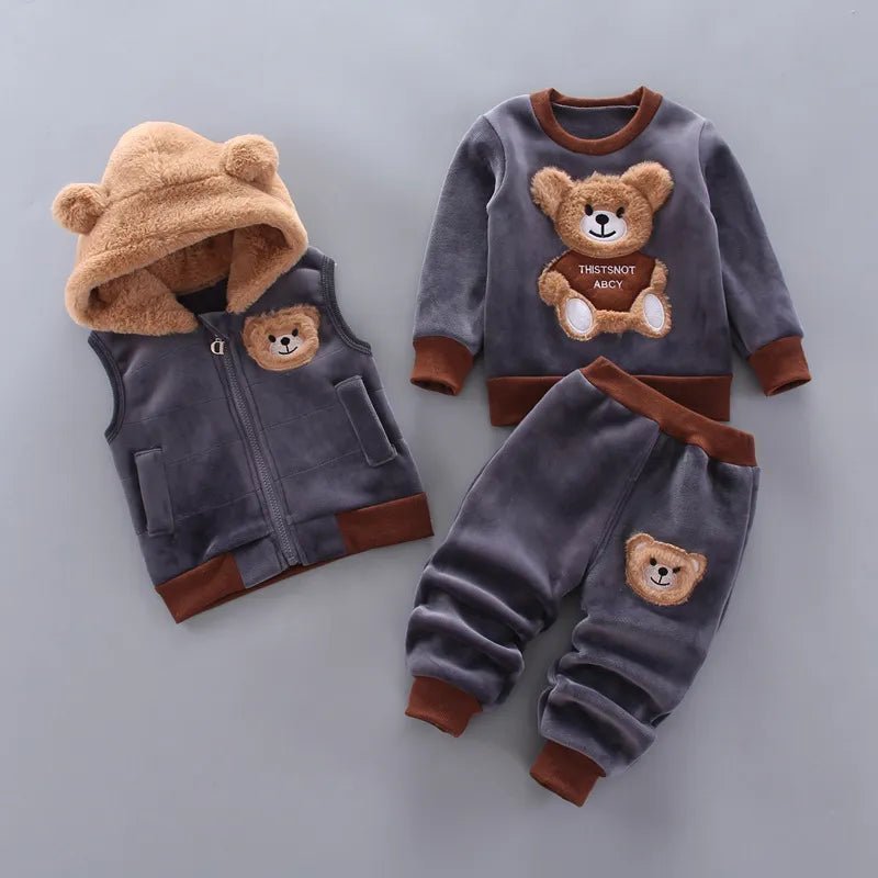 Thick Fleece Cartoon Bear Jacket Vest Pants - Baby Bubble Store