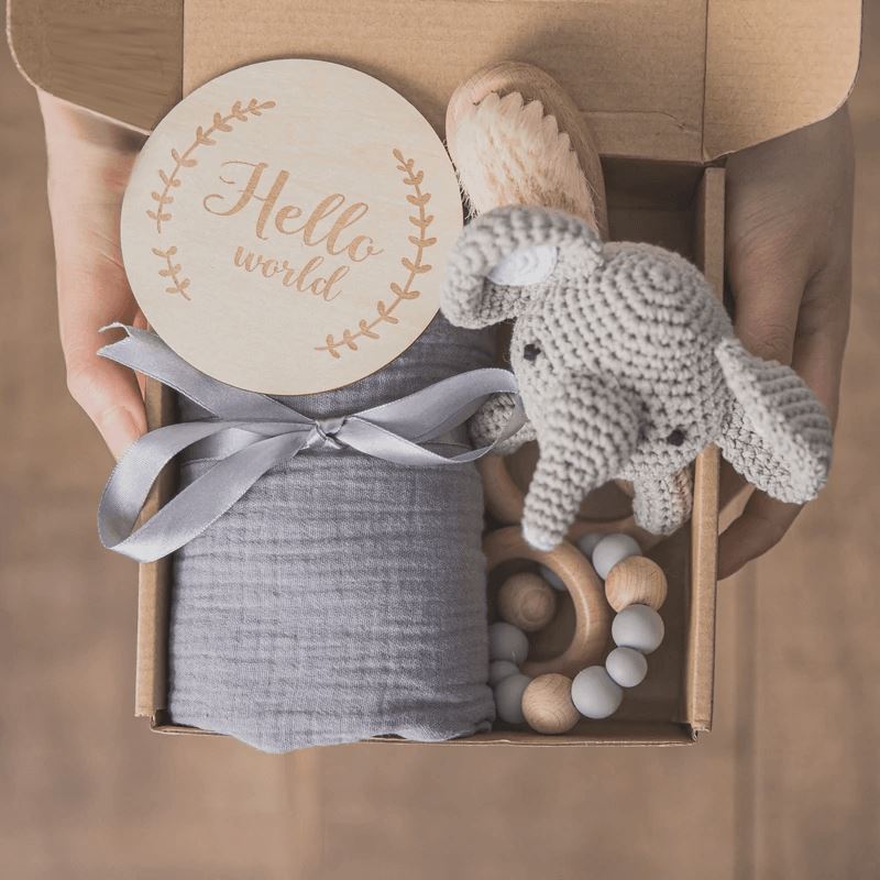 Wooden Rattles Cotton Blanket Baby Gift Set - Baby Bubble Store