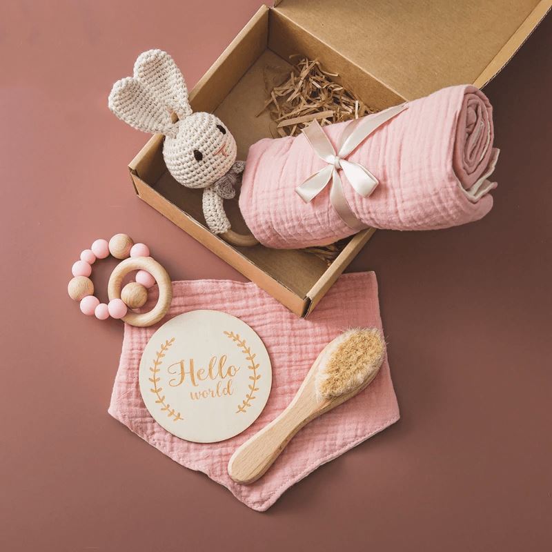 Wooden Rattles Cotton Blanket Baby Gift Set - Baby Bubble Store